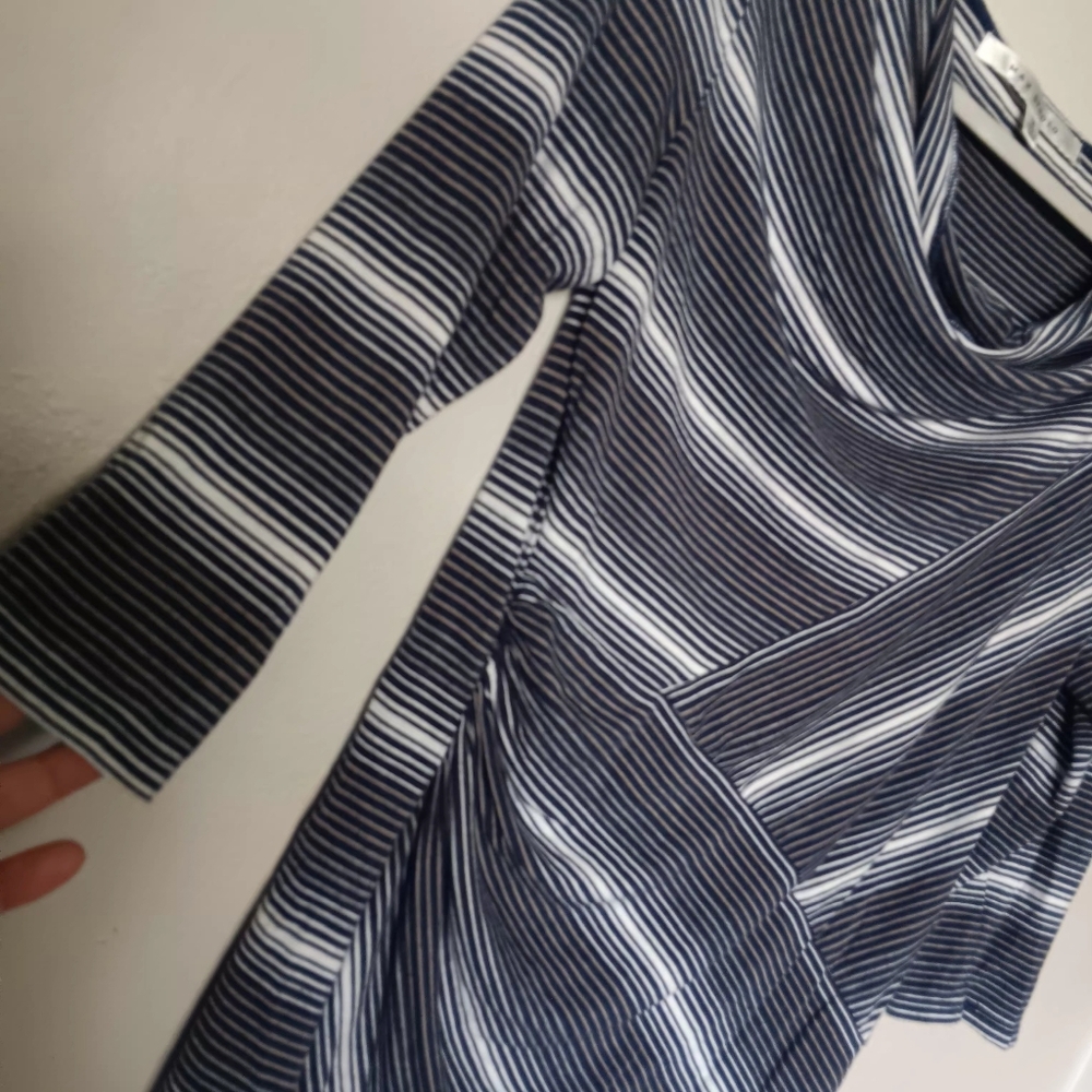 Three-Quarter Sleeve Navy & White Striped Cowl Neck Top - Picture 5 of 9